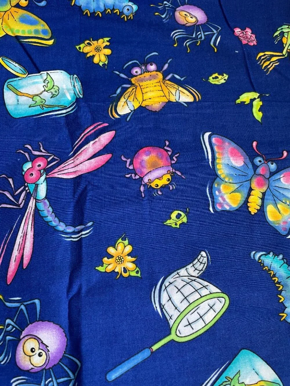 3y x 42” Vintage Insects Dragonflies Bugs Flowers Print Multicolor Cotton Fabric